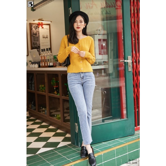 Quần Jeans nữ mài ống đứng gấu tua rua Twentyfive 3438M