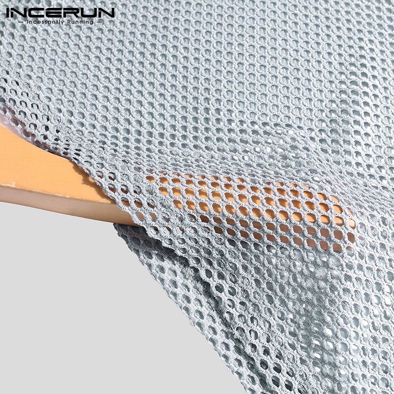 Áo tanktop INCERUN sát nách dáng rộng phối lưới thoáng khí thời trang đi biển dành cho nam