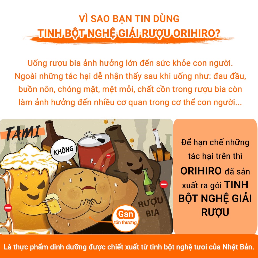 Tinh Bột Nghệ Giải Rượu Orihiro Nhật Bản giúp giải rượu nhanh, tăng cường chức năng gan gói 1,5gx20 TM-OR-TUR01