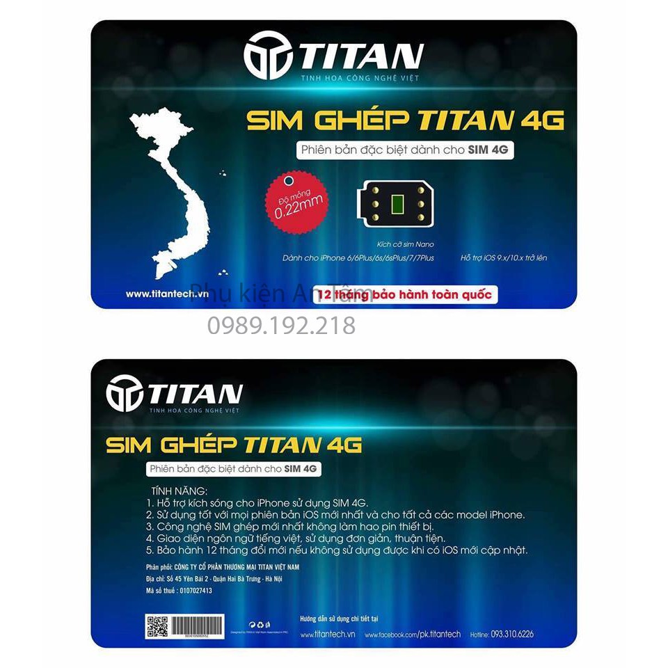 THANH LÝ  Sim Ghép TITAN Việt Nam (Fixed iOS 6.x 7.x 8.x 9.x 10.x 6 7 8 9 10) hỗ trợ IPHONE 5 5S 5C 6 6S 7 / plus