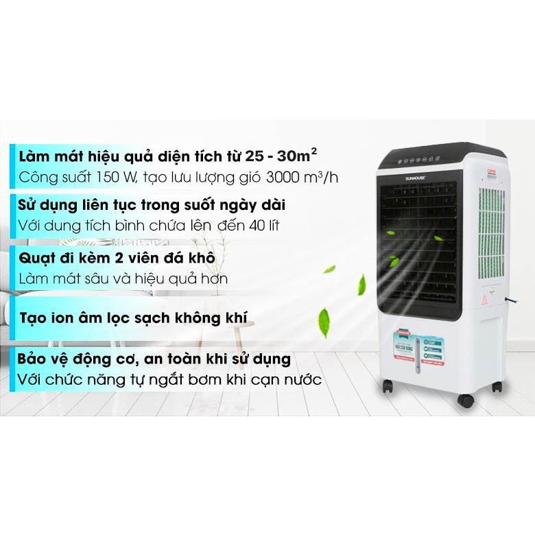 Quạt điều hòa hơi nước Sunhouse SHD7727- Trưng bày Mới 99% Công suất 150W, Bình nước 40 lít- Bảo hành 12 tháng