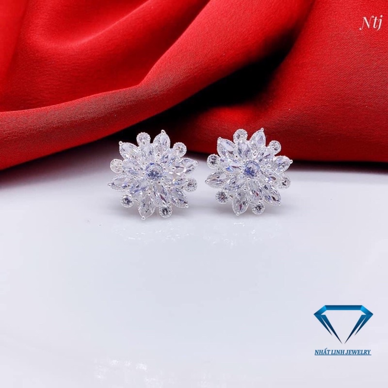 Bông tai nữ hoa tuyết mặt to chuẩn bạc ta sang chảnh - Kho sỉ bạc Nhất Linh