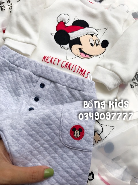 Bộ Nỉ Bé Trai &amp; Bé Gái Mickey Đội Mũ Noel C&amp;A