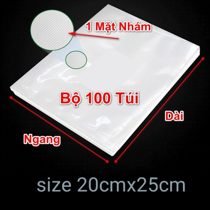 (Siêu rẻ) Túi hút chân không 1 mặt nhám 1 mặt trơn size 20×25cm hàng chất lượng tốt sét 100 túi