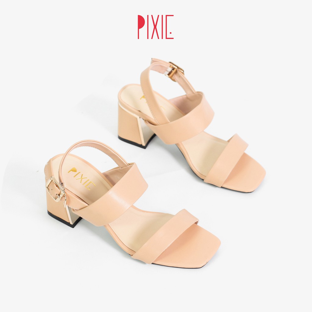 [Mã WABRPX55 giảm 12% đơn 99K] Giày Sandal Cao Gót 5cm Đế Vuông Ốp Đồng Quai Ngang Pixie X462