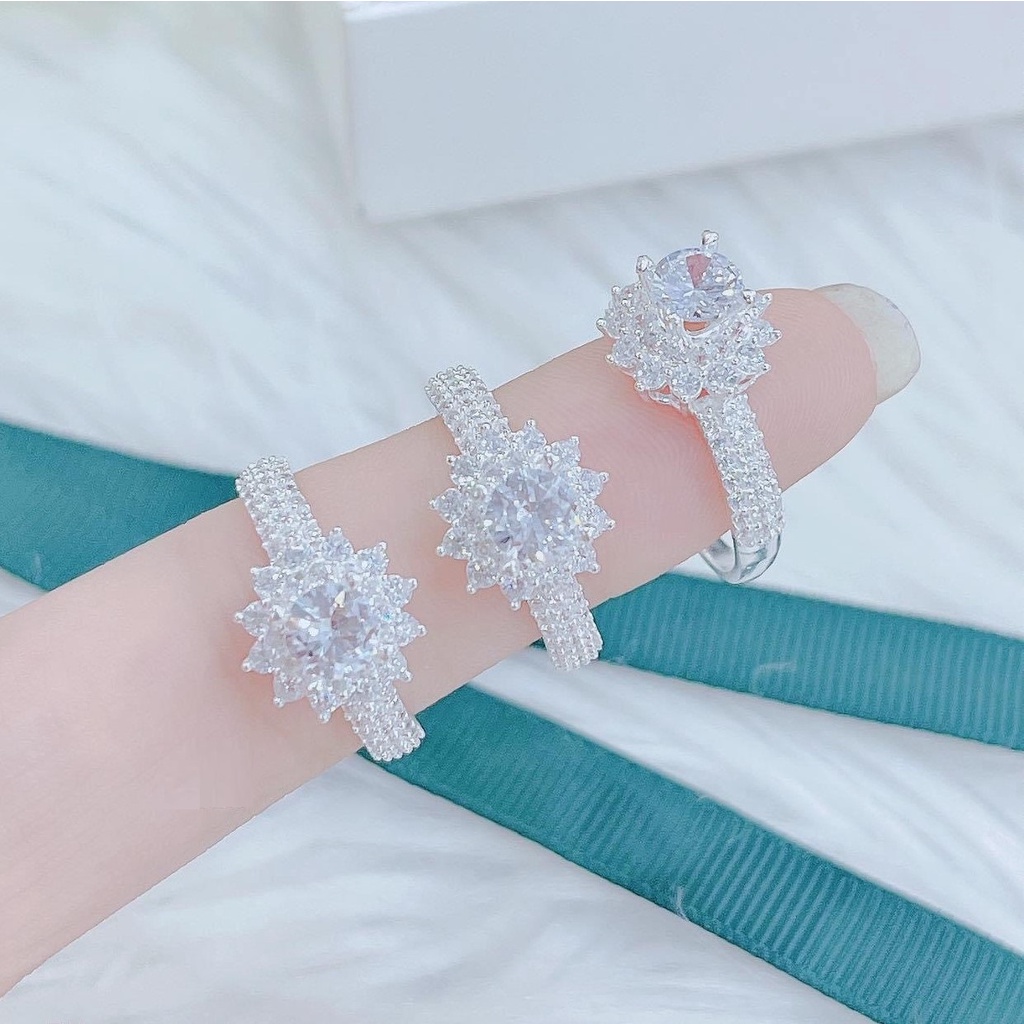 Nhẫn bạc nữ mặt hoa sen đính đá li to, Nhẫn nữ bạc ta cao cấp - Trang sức bạc Evasilver