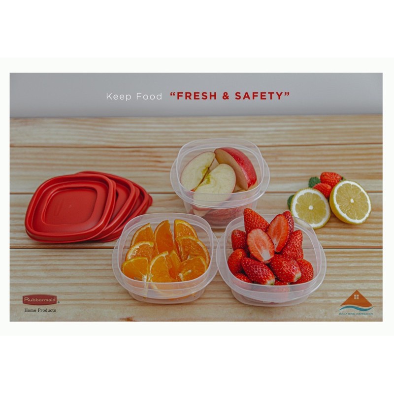 Set 3 hộp đựng thực phẩm RUBBERMAID CHÍNH HÃNG có nắp màu đỏ bằng nhựa PP cao cấp