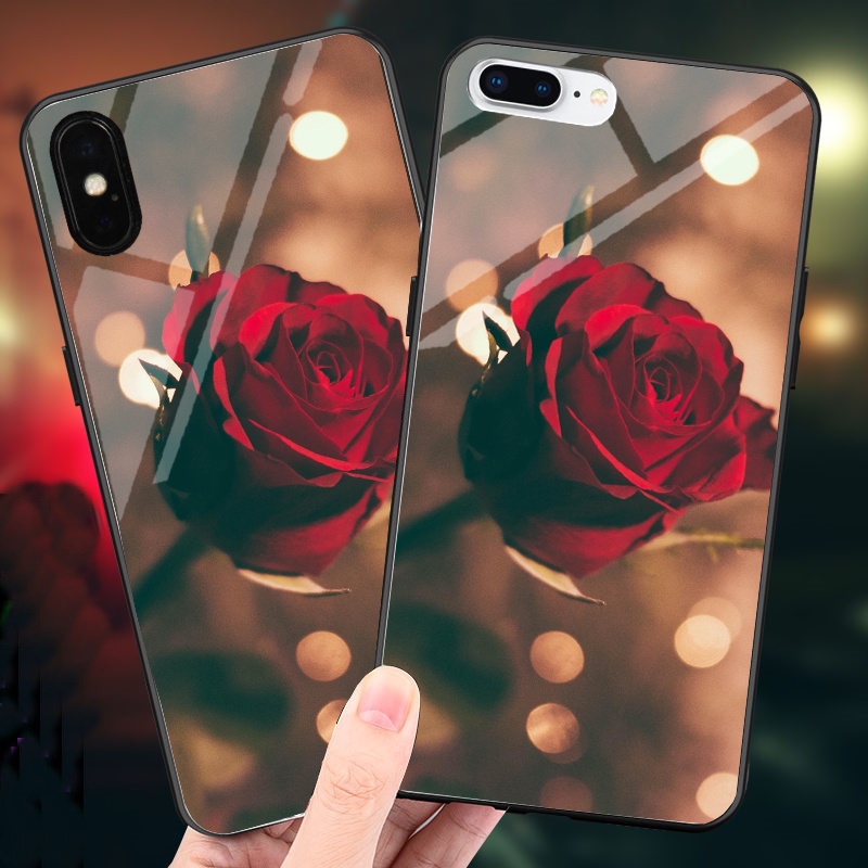 Ốp lưng Điện Thoại Kính Cường Lực In Hình hoa hồng thanh lịch cho iphone 6,7,8,X,11,12,13 pro max, xs max 7 plus, 11 pro