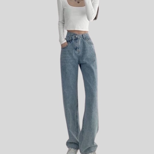Quần jean nữ lưng cao/ Quần bò nữ ống rộng ulzzang EO CHÉO phong cách Hàn Quốc mặc lên cực tôn dáng PIGI STORE Mã 96