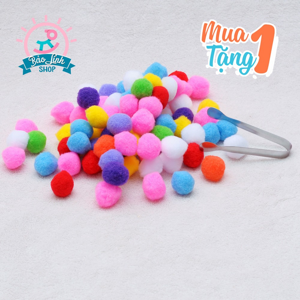 SET Pom Pom size 3cm 100 quả - TẶNG QUÀ| Đồ chơi an toàn