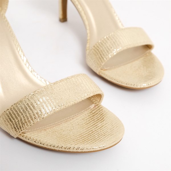 [Joiehom] Sandal cao gót quai ngang phủ nhũ vàng