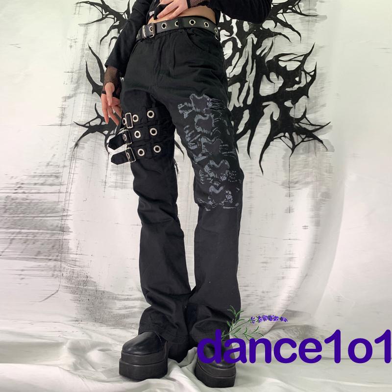 Quần dài phối hoạ tiết trái tim thời trang gothic năng động cho nữ