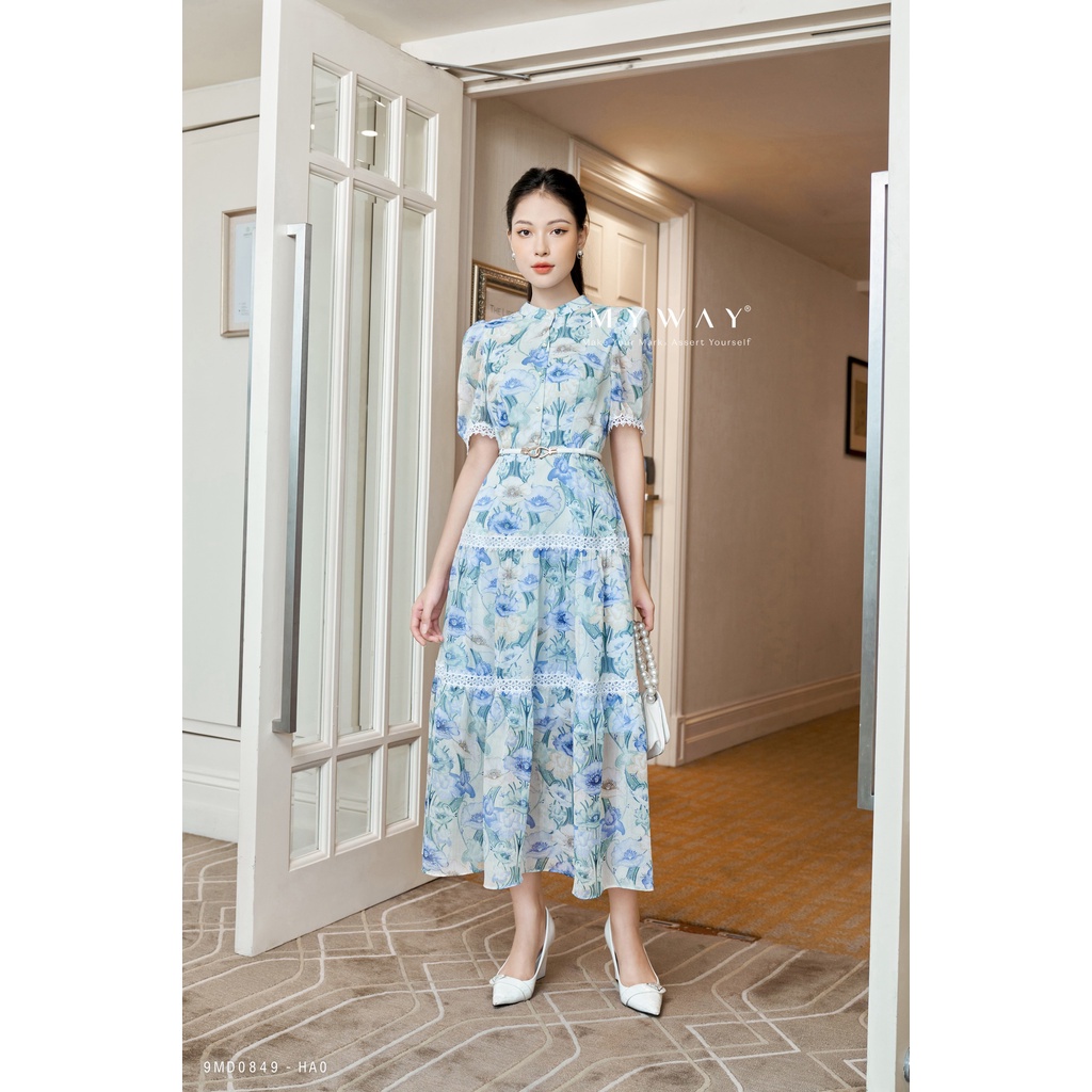 Đầm Nữ Dáng Dài MY WAY Tay Bồng Chất Liệu Voan Tơ Cao Cấp 9MD0849 ha0