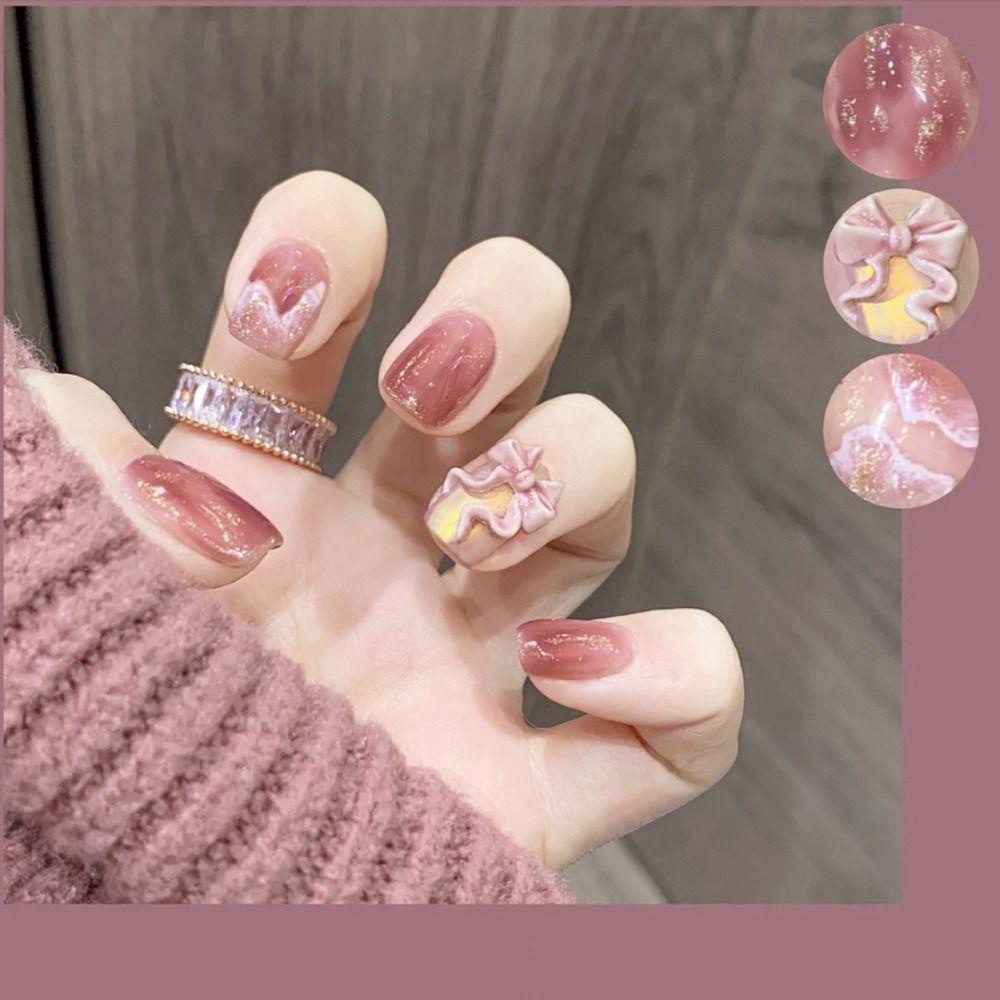 MIHAN1 Bộ 24 Móng Tay Giả Che Phủ Toàn Diện Kiểu Dáng Ngọt Ngào