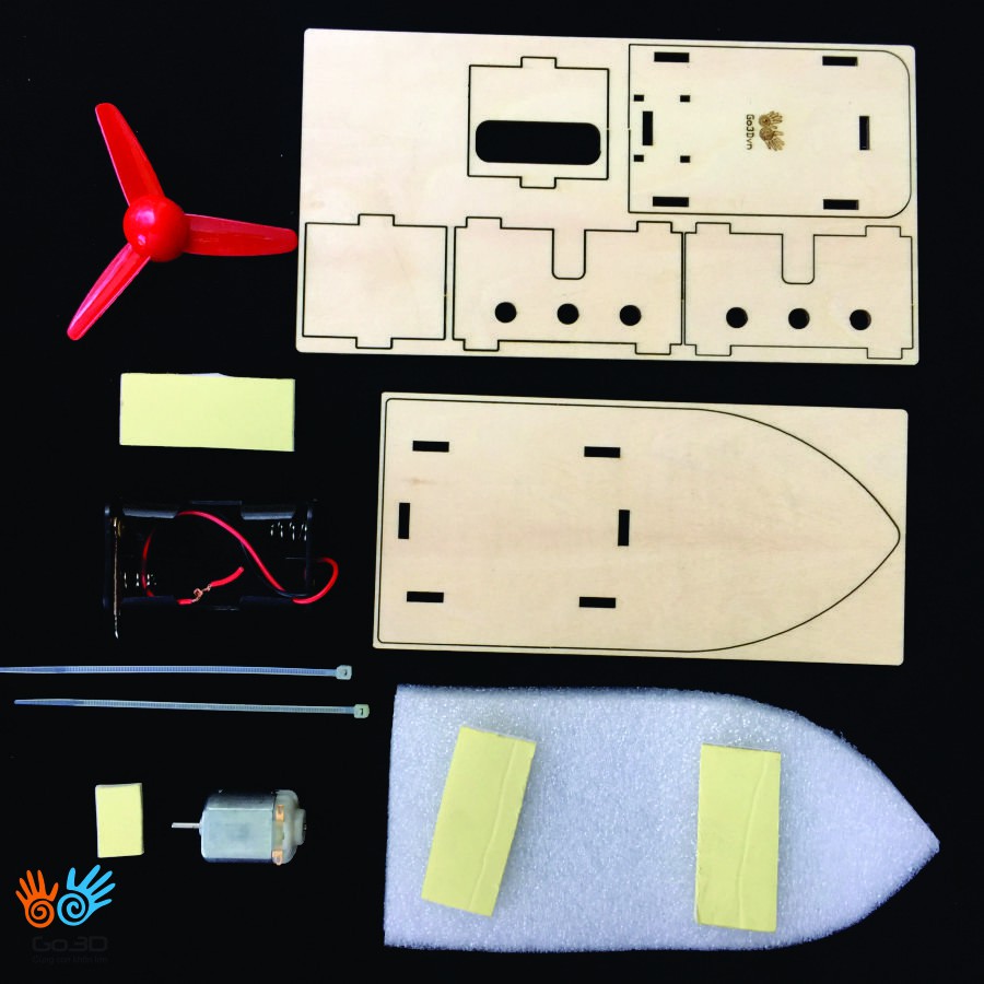 Đồ chơi gỗ STEM - Tàu thuỷ lội nước tự lắp ghép (bơi dưới nước)