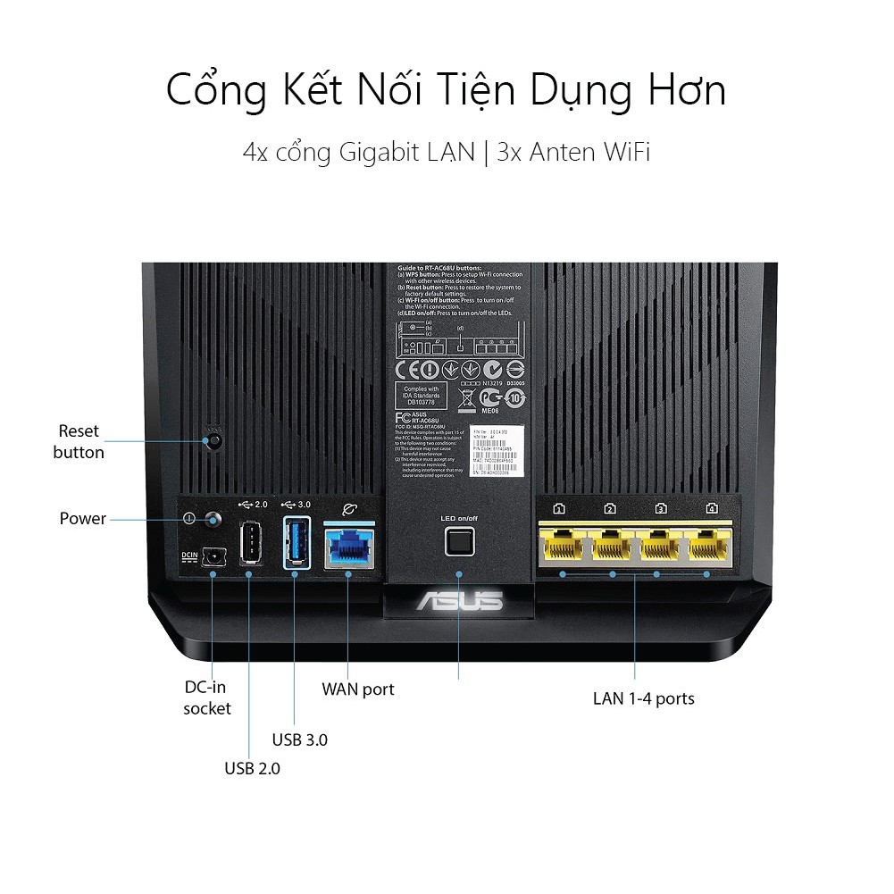 [Mã ELMALL1TR5 giảm 6% đơn 3TR] Router Wifi băng tần kép ASUS RT-AC86U