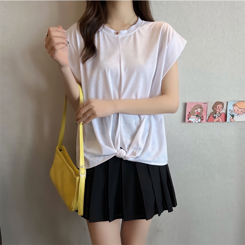 SUXI Áo Thun Ngắn Tay Cổ Tròn Màu Sắc Đơn Giản Thời Trang Mùa Hè Cho Nữ