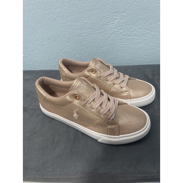 Giày thể thao bé gái Polo mẫu ánh nhũ 🌈 Giày Sneaker bệt da Pu đế cao su xuất dư 0922
