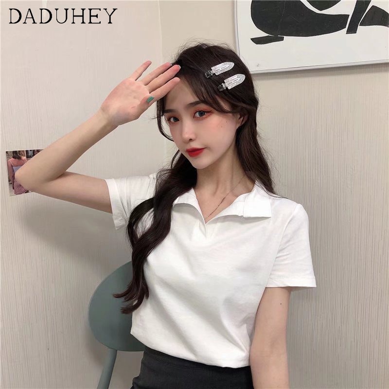 Daduhey Áo thun polo tay ngắn phong cách mùa hè thời trang xu hướng cho nữ