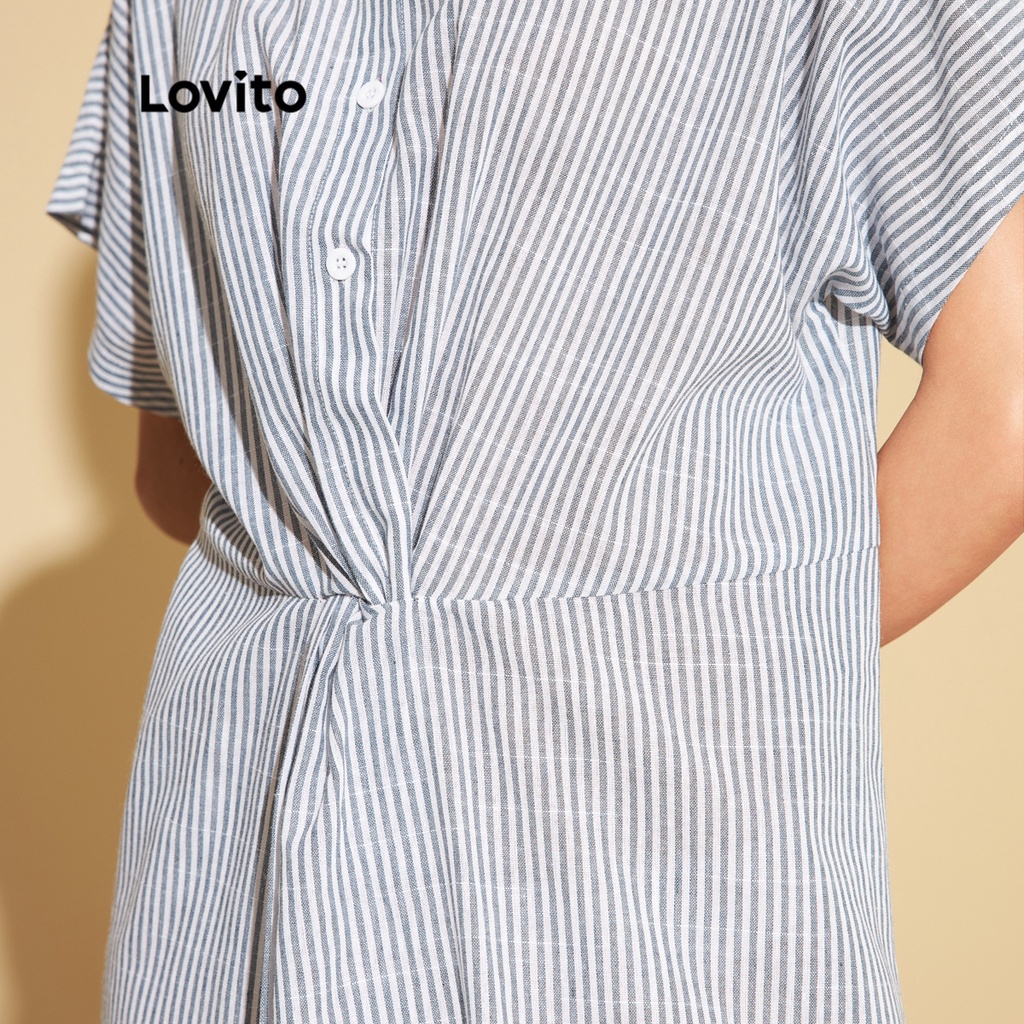 Đầm Lovito cảm giác mát mẻ thắt nút họa tiết sọc màu trơn thường ngày L25ED032 (màu xanh dương nhạt)