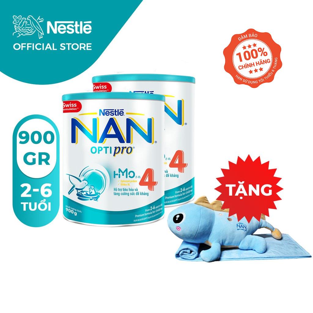 [Tặng Bộ Gối Mền Khủng Long] Combo 2 Lon Sữa Bột Nestle NAN Optipro HMO 4 (900g/Hộp)