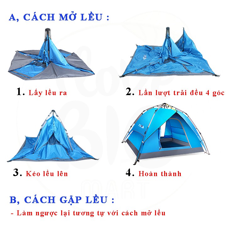 LỀU CẮM TRẠI TỰ BUNG 2 LỚP – LỀU DÃ NGOẠI NGOÀI TRỜI CHỐNG NẮNG, CHỐNG THẤM NƯỚC 2M*2M - BIO125