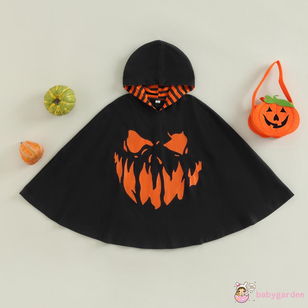 Áo Choàng Có Mũ Trùm Dáng Rộng In Họa Tiết Halloween Màu Trắng / Đen Cho Bé 2-6 Tuổi