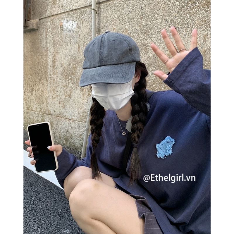 Áo Thun Tay Dài Cổ Tròn Thêu Hình Ngôi Sao Viền Thô Thời Trang Hàn Quốc Dành Cho Bạn Nữ