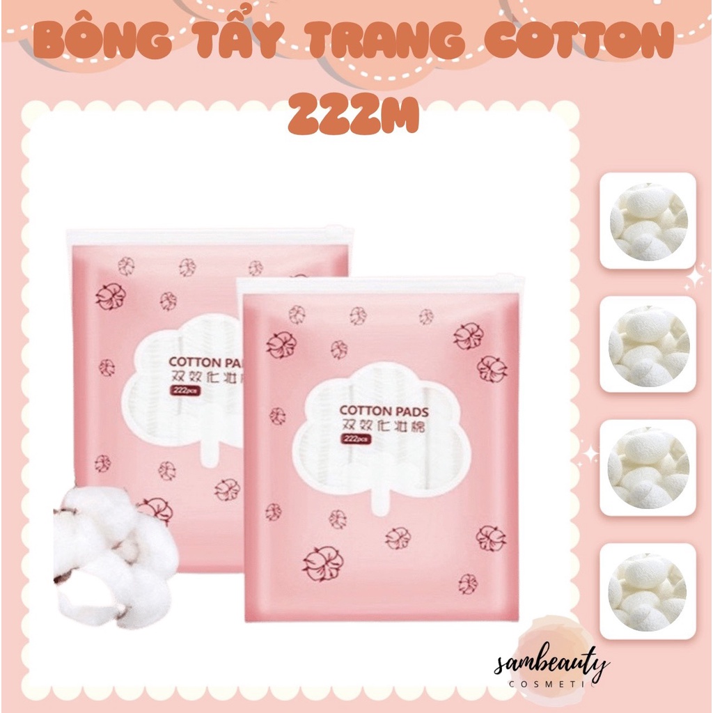 BÔNG TẨY TRANG 3 LỚP 100% COTTON PADS 222 MIẾNG CÓ BO VIỀN MỀM MỊN THÂN THIỆN VỚI LÀN DA SamBeauty