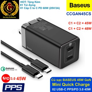 Củ sạc nhanh baseus mini quick charge dual usb-c 45w gan