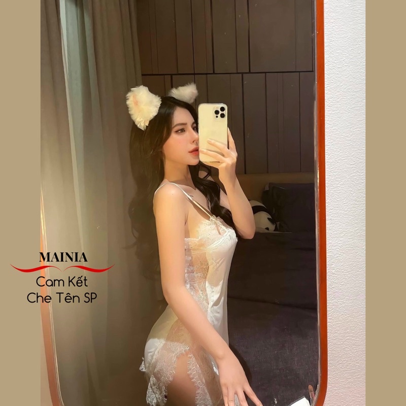 Đầm Ngủ Ren Xuyên Thấu Hai Dây Xẻ Tà Sexy Gợi Cảm Quyến Rũ Mainia Shop