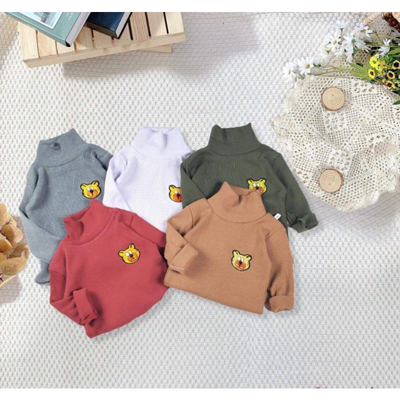 Áo thun giữ nhiệt dài tay cổ lọ 3 phân trẻ em nhiều màu hình ô tô, hình gấu cho bé trai