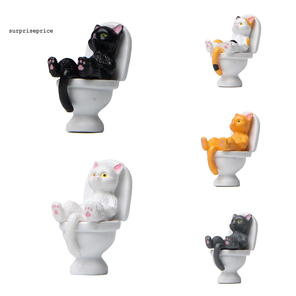 Bức tượng mini hình con mèo ngồi vệ sinh độc đáo màu sắc sống động dùng trang trí bữa tiệc spa