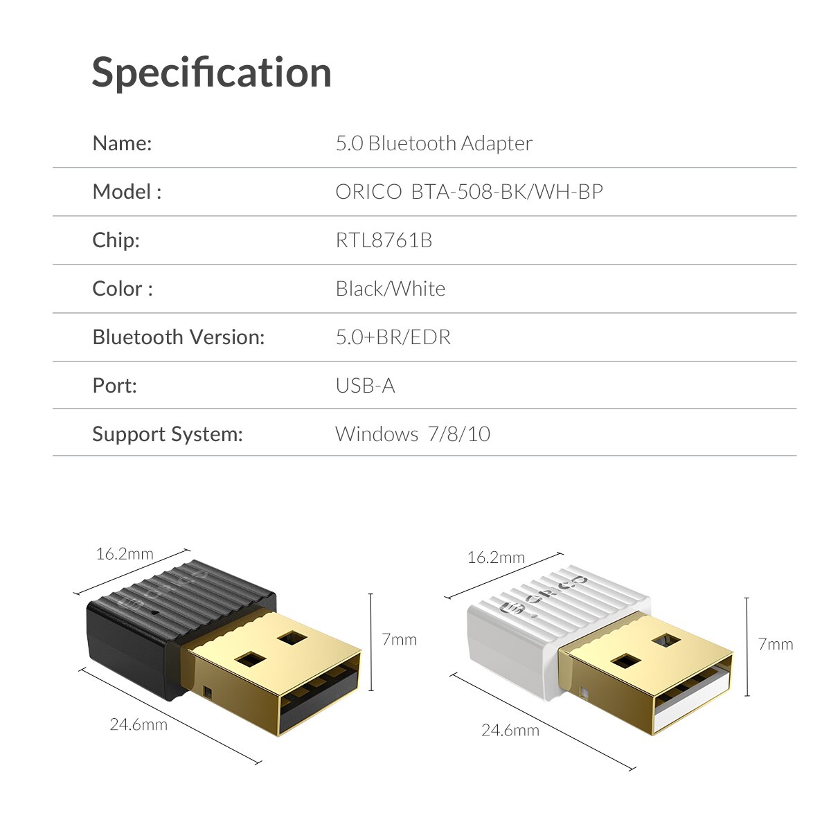 USB Orico Bta-508 Hỗ Trợ Truyền Nhận Tín Hiệu Bluetooth 5.0 Cho Pc / Loa / Chuột / Laptop