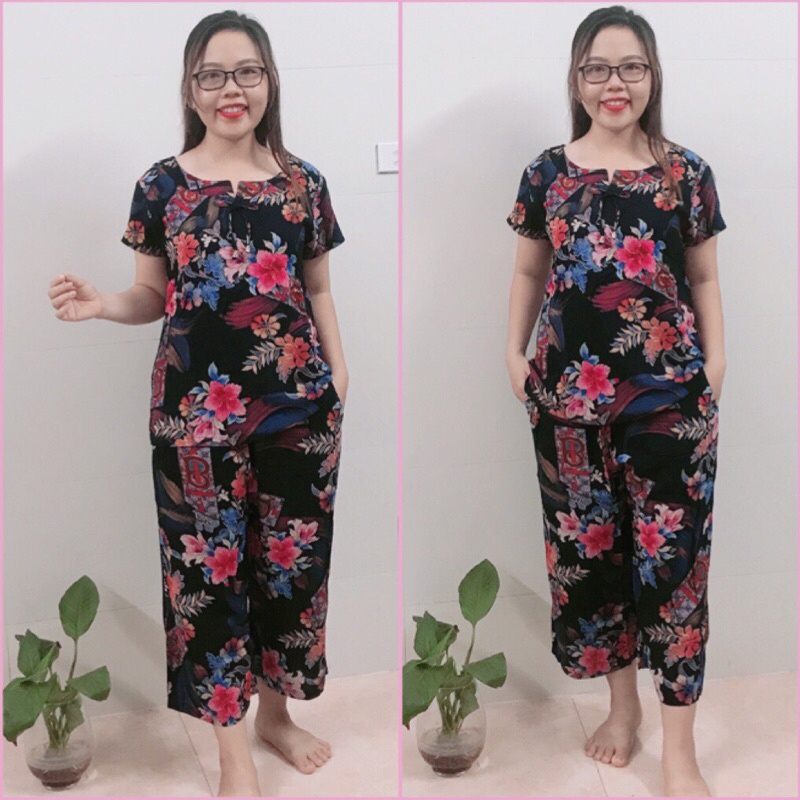 Bộ Lanh Nhung 3D Đại Sớ Lửng San San, Bộ Mặc Nhà Trung Niên cho Mẹ Cho Bà