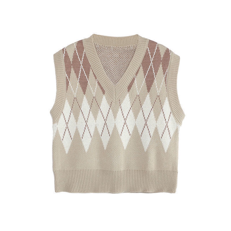 Áo dệt kim sát nách cổ chữ v thiết kế mới thời trang theo phong cách vintage