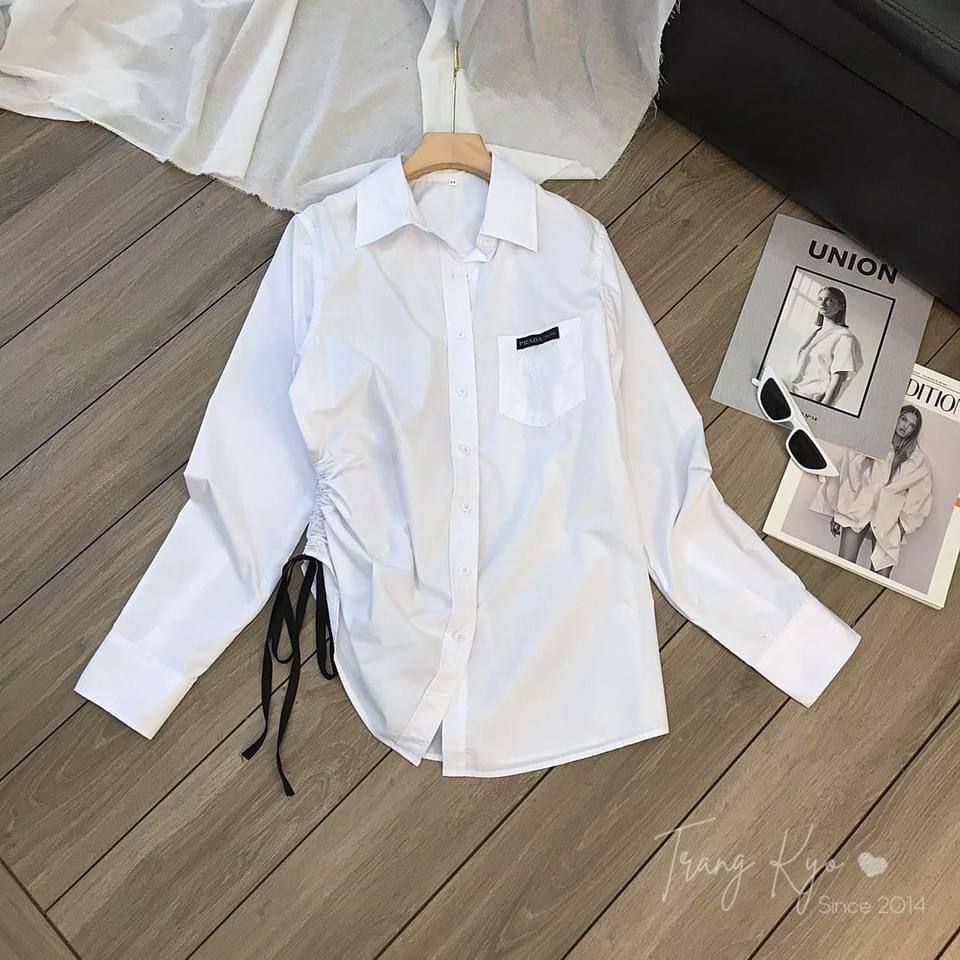 ASM2221 ÁO SƠ MI LOGO PRAD RÚT DÂY CHO NỮ