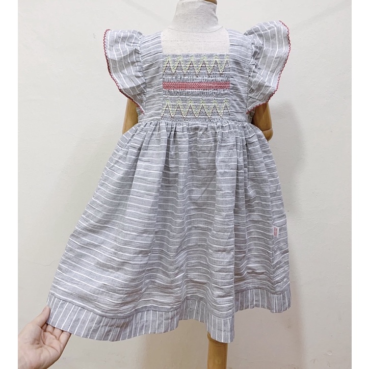 Váy smock kẻ ghi Liebe-HÀNG SALE KO ĐỔI TRẢ