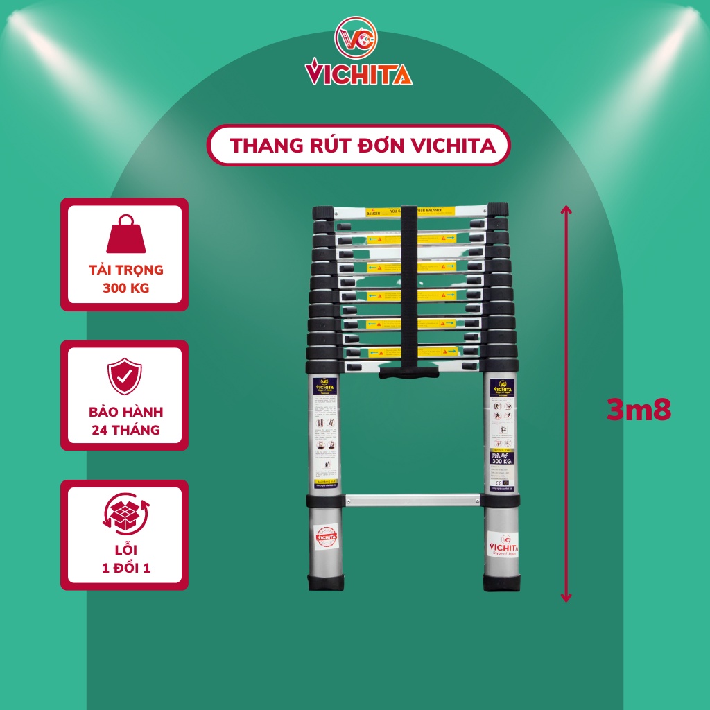 Mua Thang Nhôm Rút Đơn 3.8M VICHITA, Thang Rút Gấp Gọn Có Đế Cao Su ...
