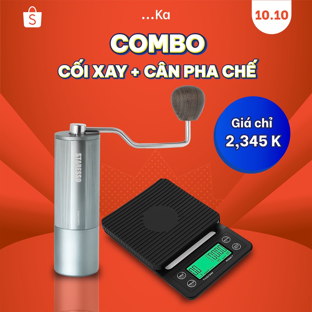 COMBO Cân điện tử pha chế cà phê có đếm giờ + Cối xay cà phê Staresso - KaHomebrew