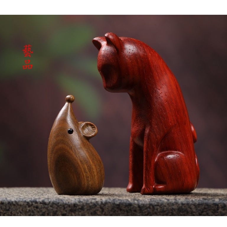 Đồ Trang Trí Nội Thất Bằng Gỗ Đàn Hương Hình Mèo Và Chuột Phong Cách Bắc Âu Kích Thước 4 * 4.5 * 10cm 3.2 * 5.5cm
