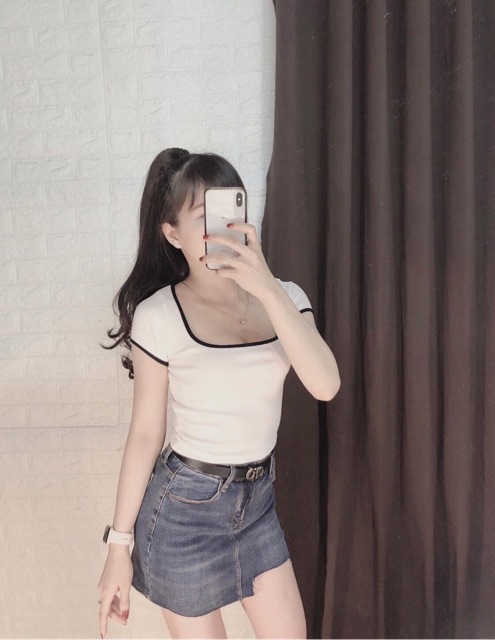 [Mã FASHIONT4WA2 giảm 10K đơn 50K] ÁO CROPTOP VIỀN CỔ VUÔNG | BigBuy360 - bigbuy360.vn
