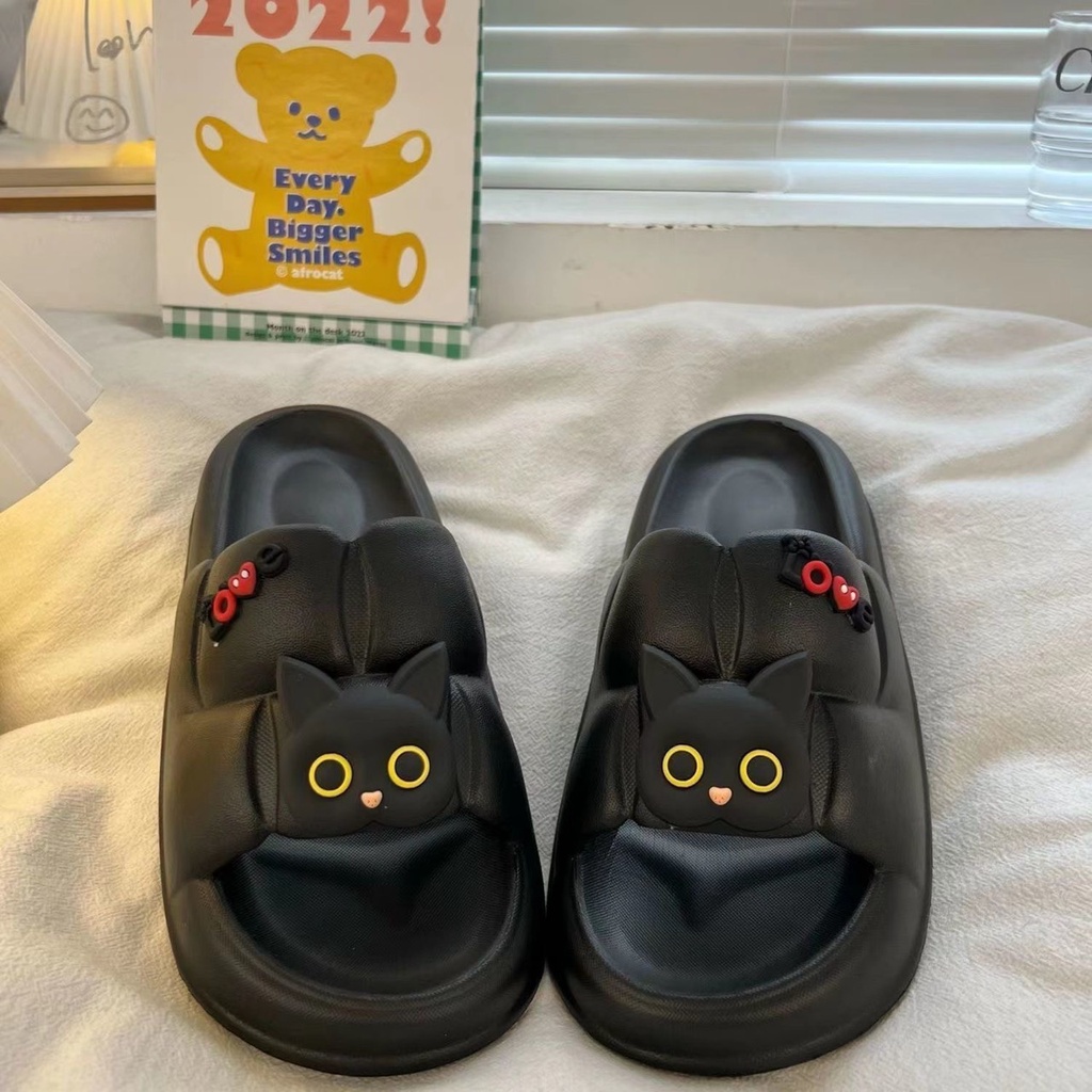 JY300-D18 MÈO DÁN Dép bánh mì đúc liền đế chẻ mềm mại êm chân kèm hình dán hoạt hình MẶT MÈO