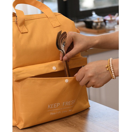 (Cao cấp) Túi đựng hộp cơm, trà sữa, đồ uống KEEP FRESH size lớn, có lót nhôm, có quai đeo chéo