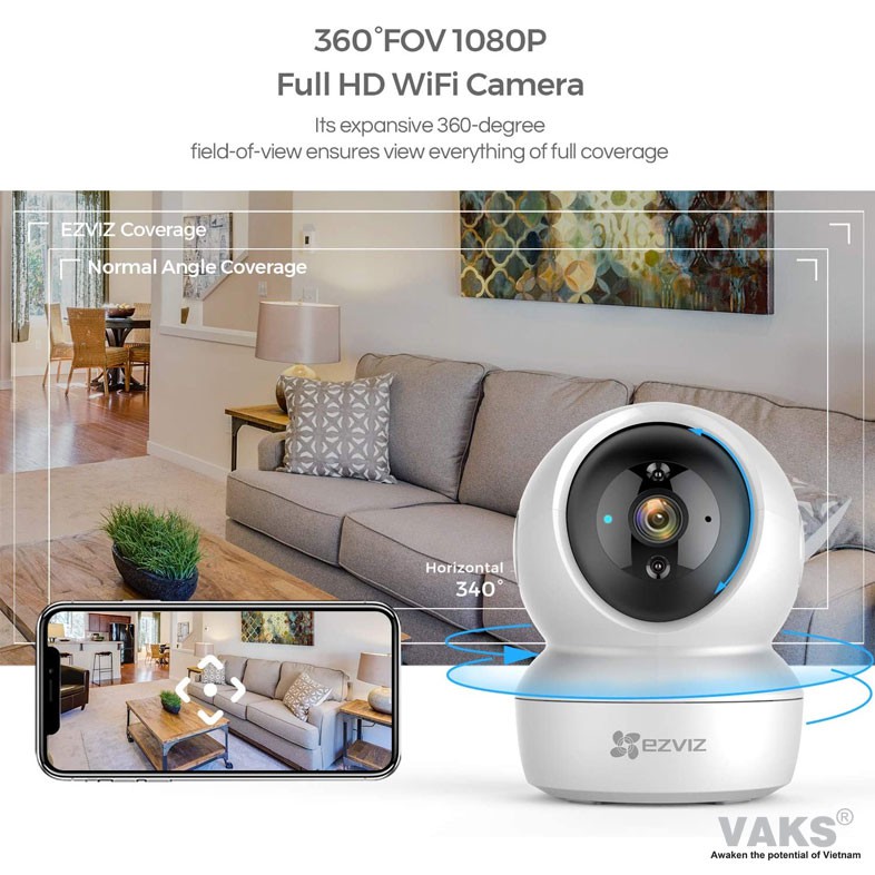 CAMERA WI-FI QUAN SÁT HỒNG NGOẠI EZVIZ C6N Full HD 1080p, chính hãng thương hiệu MỸ.