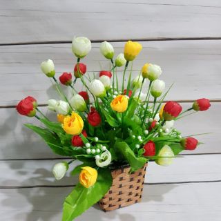Giỏ hoa lụa_hồng tiểu muội