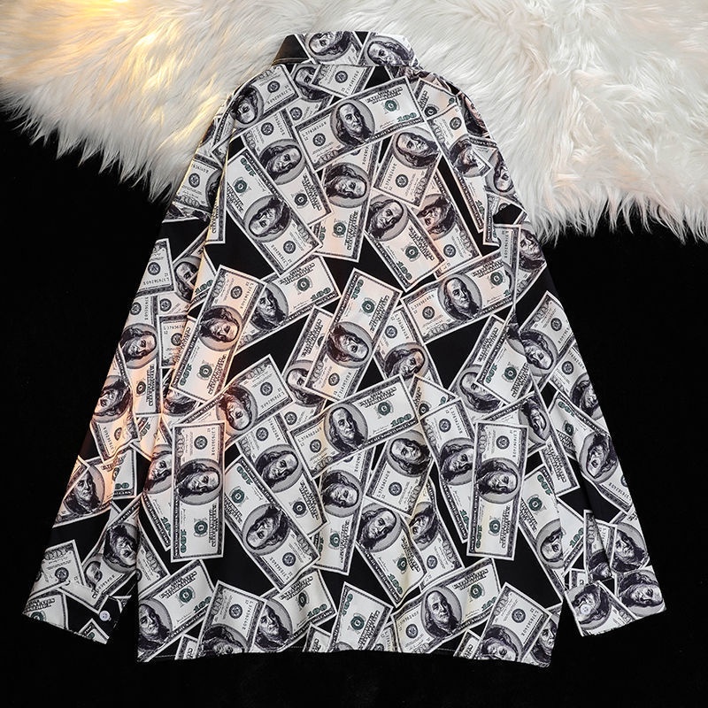 PASS Korean style retro banknote loose slimming men's and women's same style design style shirt high-end top long sleeve shirt trendy 9bLC