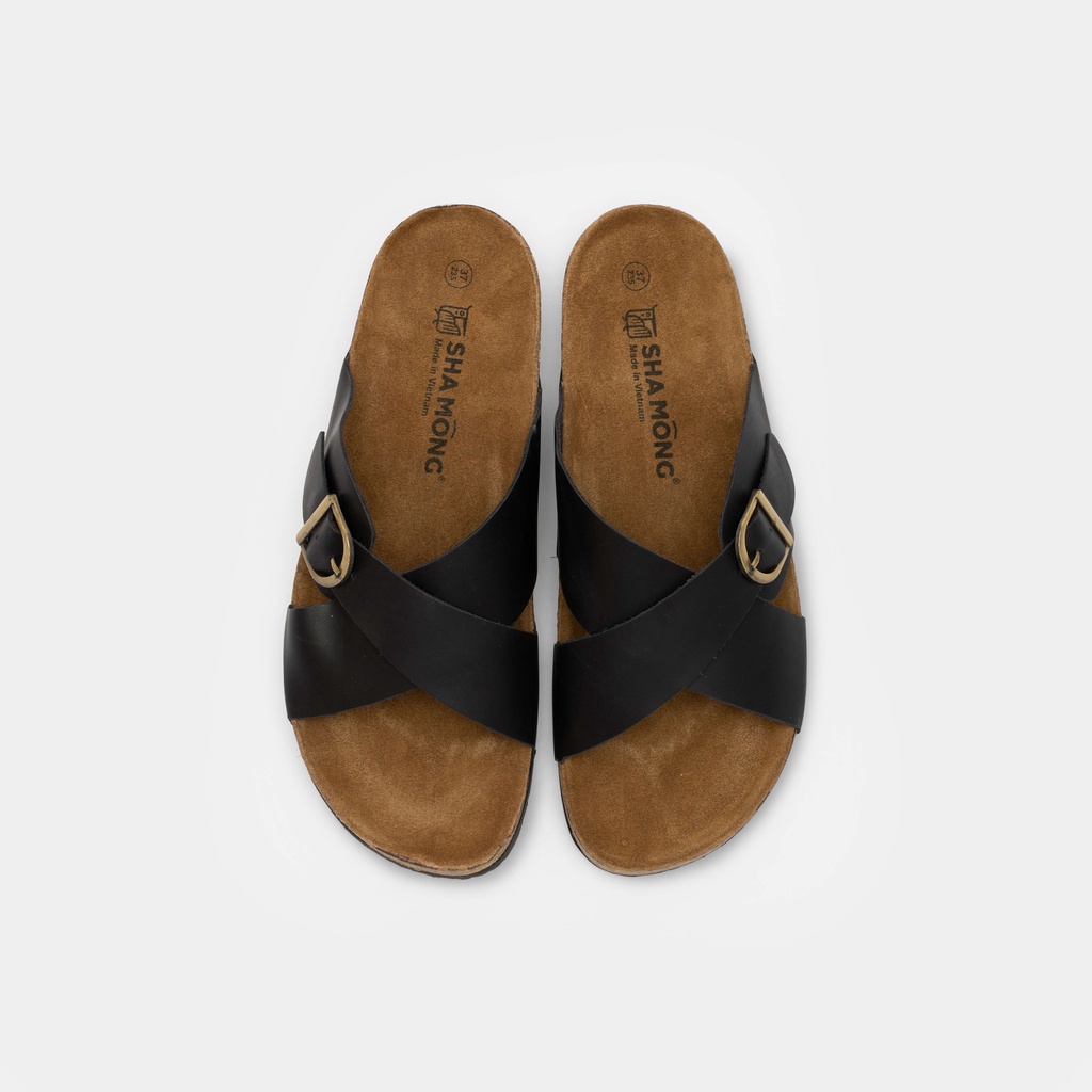 Dép đế trấu quai chéo da thật by Shamong vintage made in Vietnam bảo hành 1 năm mã DDT