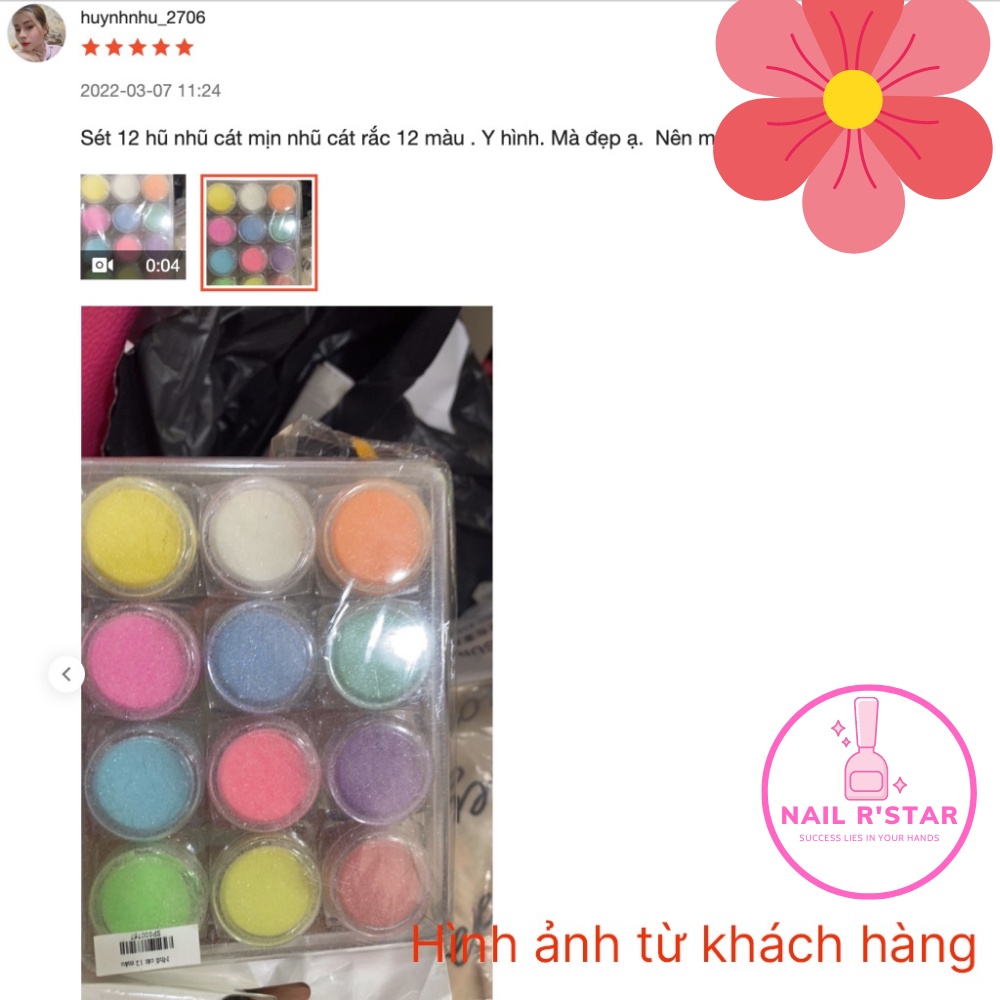 Set 12 hũ nhũ cát mịn - nhũ cát rắc 12 màu đẹp trang trí móng tay sang chảnh NAIL R’STAR