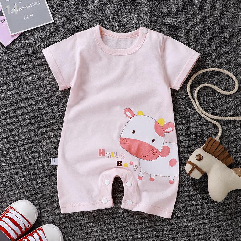 Bộ đồ ngủ trẻ em cotton mỏng tay ngắn 0-2 tuổi nam báu vật mùa hè, sơ sinh nữ romper 3-6P